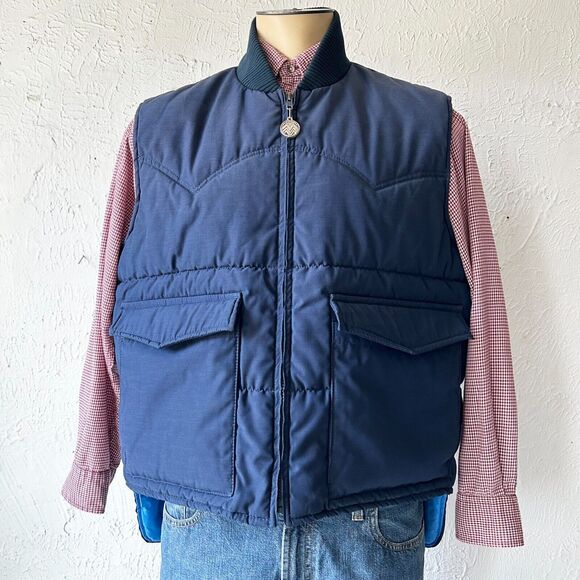 Vintage Miller Outerwear Insulated Vest Blue Western Yoke USA Made - Men's XL - Picture 4 of 16